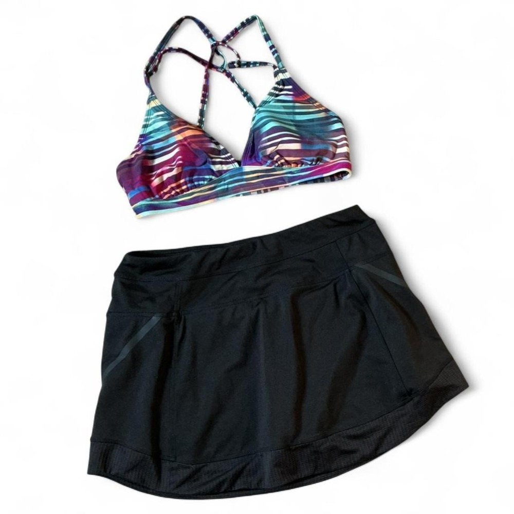 Athleta Womens M Black Skort and Bikini Top 2 Piece Set